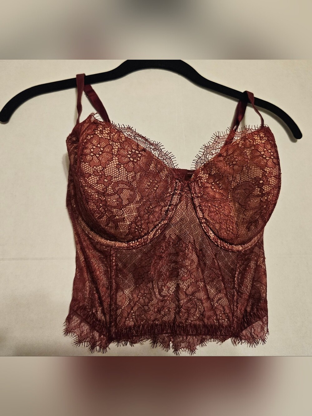 Victoria's Secret Dream Angels Wine Burgundy Lace Underwire Longline Corset 32DD